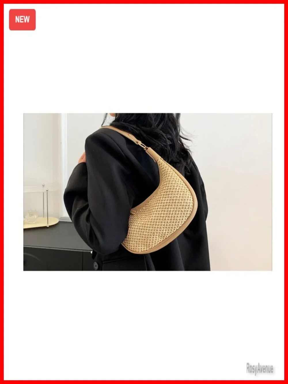 Straw Beach Crescent Tote Mini Clutch Purse Underarm Vacation Handbag Summer